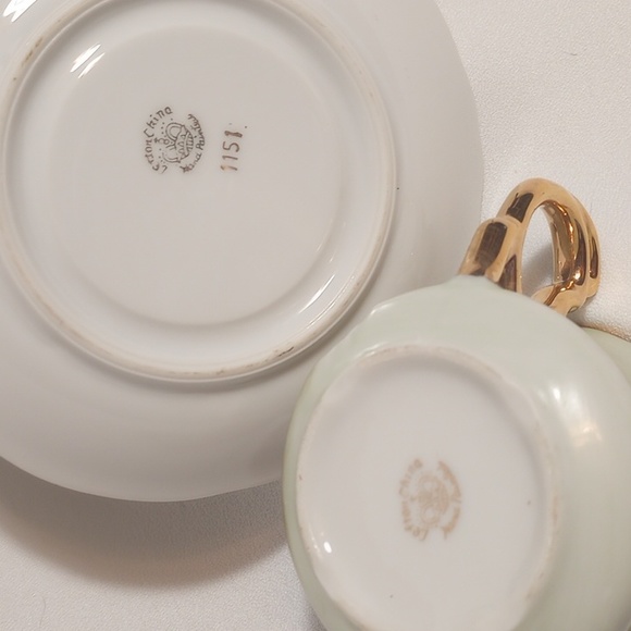 ◀️ Lefton Heritage Green/Heritage Roses Demitasse Cups w/Saucers - Picture 9 of 11